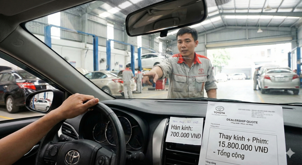 Kính ô tô bị nứt nên Thay thế hay Sửa chữa